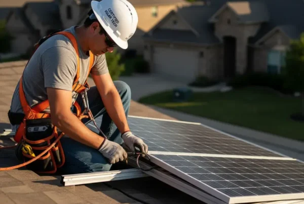 Technician safely performing licensed solar panel removal on a residential rooftop in Dallas.