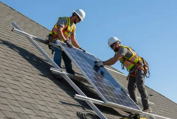 Certified technicians performing a professional solar panel removal on a residential roof in Texas.