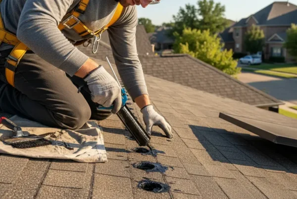Technician carefully sealing roof penetrations after professional solar panel removal in Plano, TX.