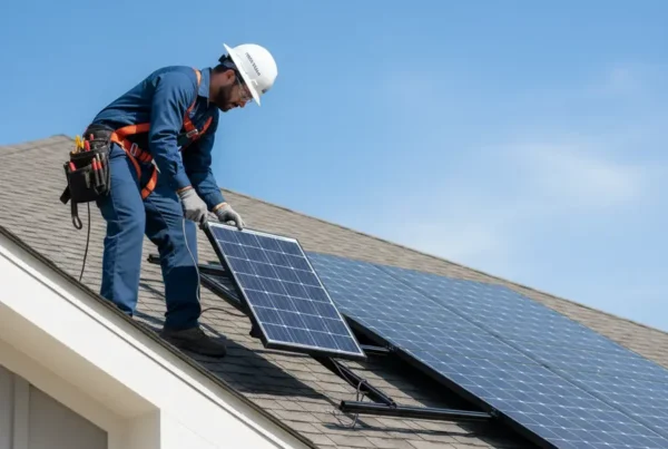 A licensed technician carefully removing a solar panel from a residential roof in Frisco.