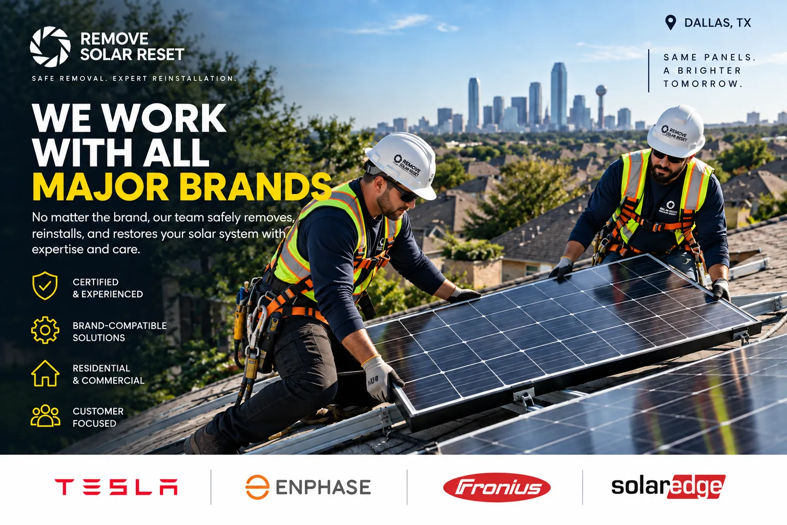 Solar installers working with Tesla, Enphase, Fronius and SolarEdge equipment in Texas